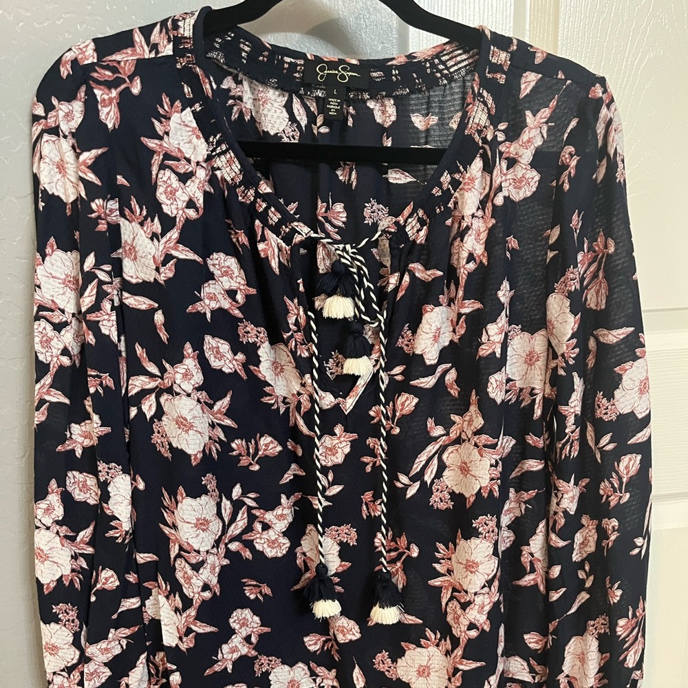 Jessica Simpson Navy and Pink Floral Blouse